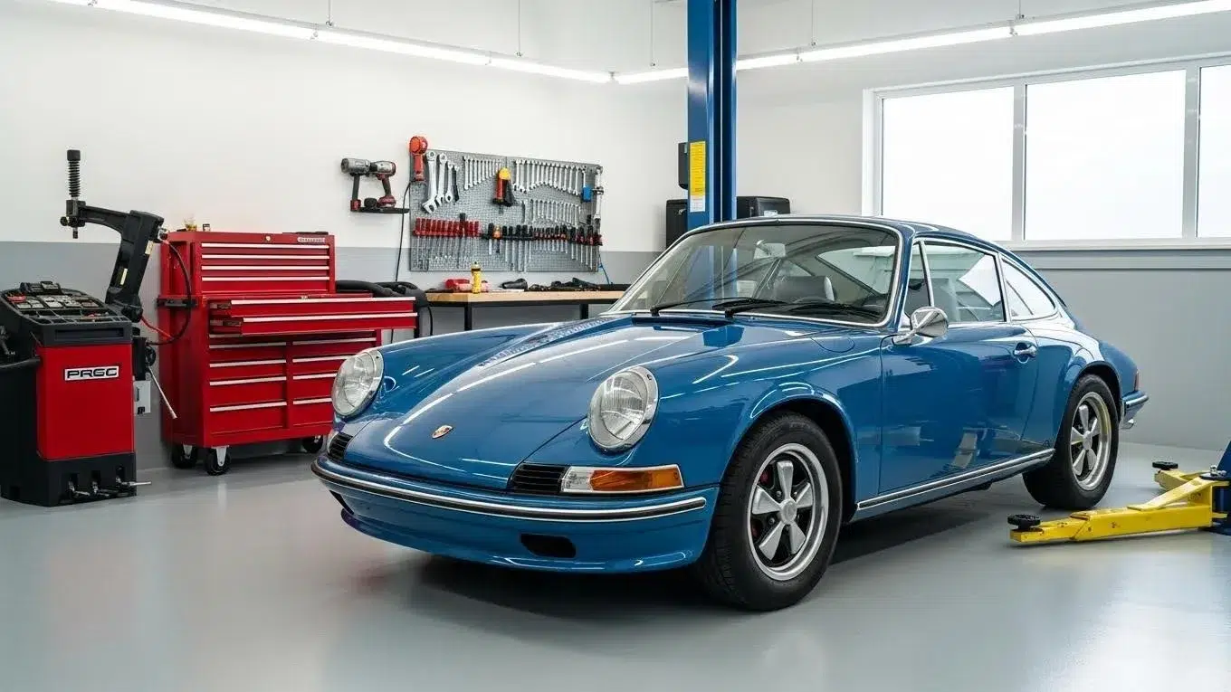 Well-maintained car in a garage highlighting the value of a full car service